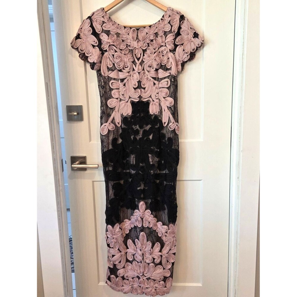 JS Collections Black & Blush Lace Applique Cocktail Dress Size 6 Coquette Formal